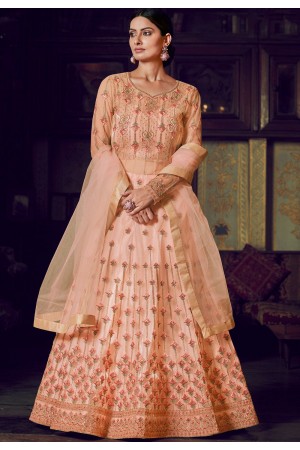 peach net silk embroidered heavy anarkali suit 10047