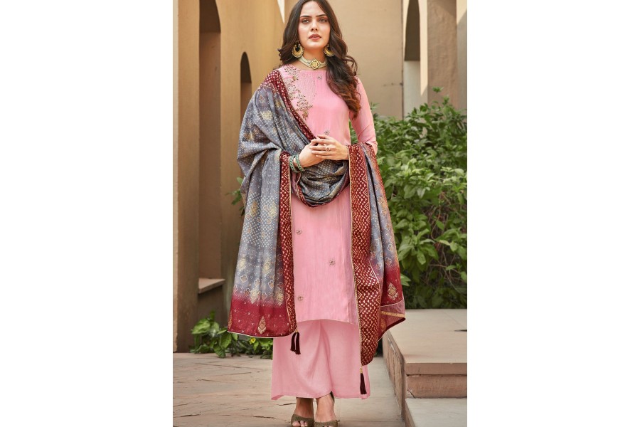 Attractive Off White Sequins & Khatli Work Festive Palazzo Suit main image 1