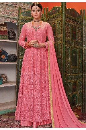 pink georgette embroidered long anarkali suit 1002