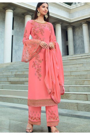 pink georgette embroidered straight trouser suit 18092