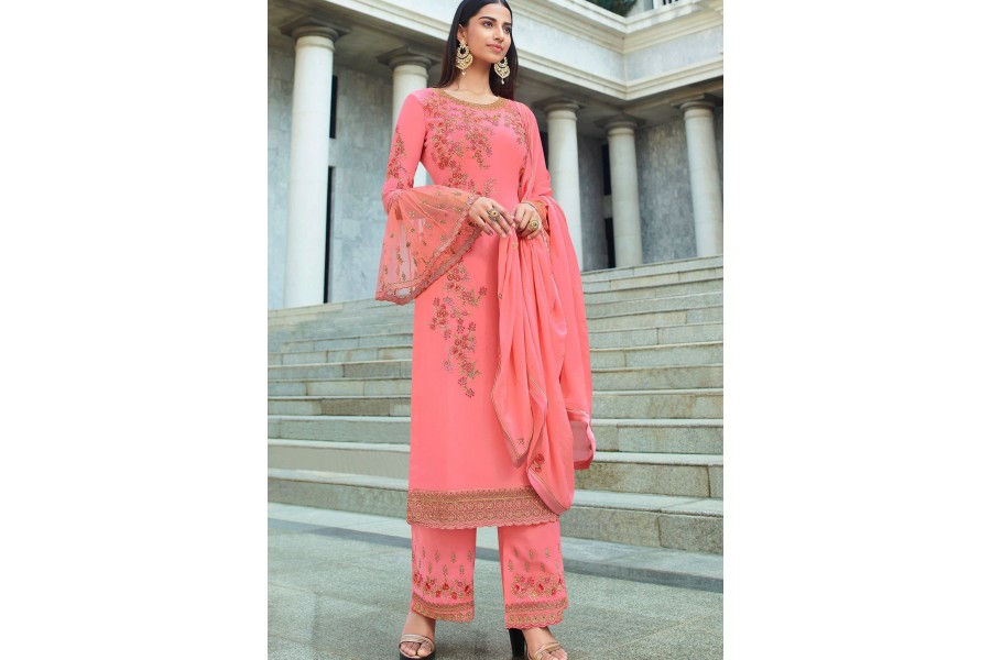 Stylish Pink Georgette Traditional Function Wear Readymade Suit Collection With Pink Georgette