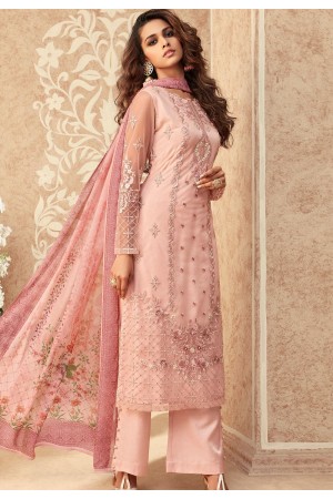 pink net embroidered straight trouser suit 36005