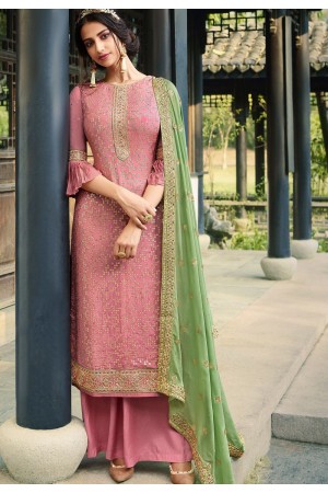 pink viscose silk embroidered palazzo suit 18098