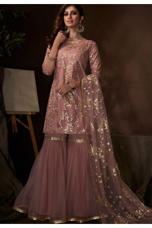 purple embroidered sharara pakistani style suit 4208