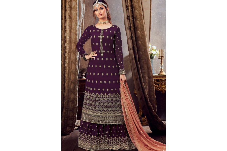 Purple Palazzo style Dress Faux Georgette