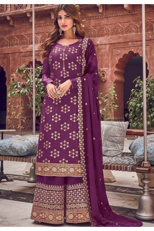 purple jacquard embroidered palazzo suit 6709