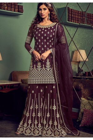purple net embroidered pakistani palazzo suit 6606