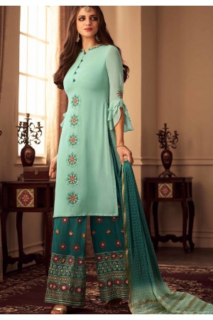 sea green art silk straight trouser suit 35003