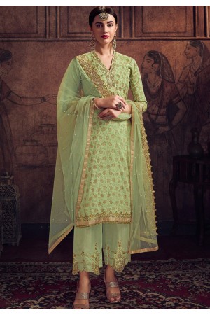 sea green jacquard embroidered trouser suit 8904