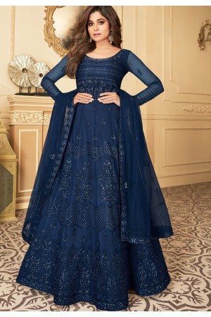 shamita shetty blue net abaya style anarkali suit 7173