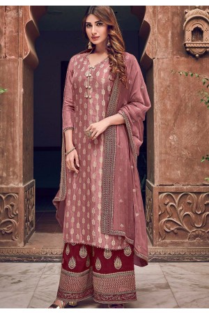 slaty pink maroon jacquard embroidered palazzo suit 6704