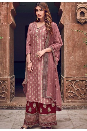 Buy Party Wear Maroon Embroidery Work Faux Georgette Palazzo Suit Online  From Surat Wholesale Shop.