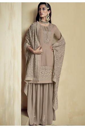 steal grey georgette embroidered sharara pakistani suit 8106