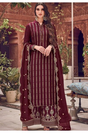 wine jacquard embroidered palazzo suit 6705