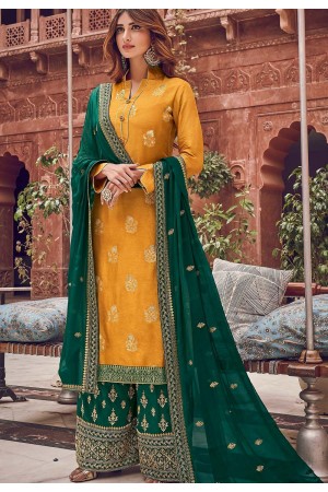 yellow green jacquard embroidered palazzo suit 6706