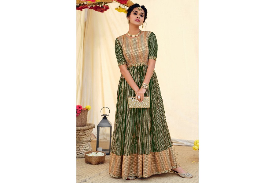 Bottle Green Pant style Anarkali Faux Georgette