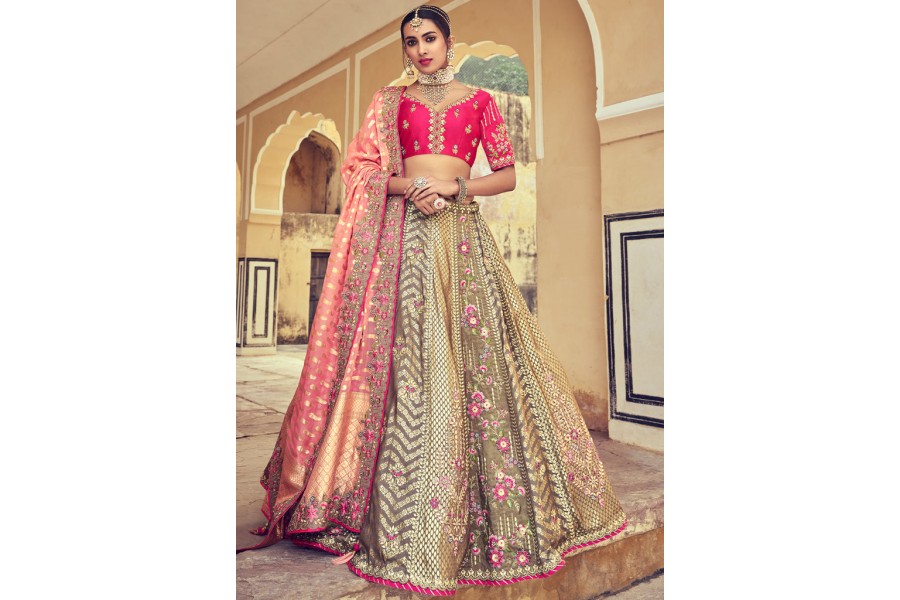 Pink Banarasi Daman Lehenga main image 1