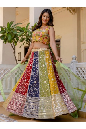 Multi color Faux embroidery heavy embroidery work wedding a line lehenga choli 337