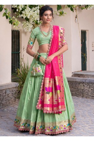 Green jacquard Pithank silk embroidery wedding lehenga choli 1014