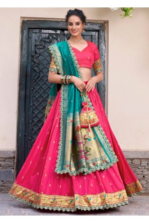 Pink jacquard Pithank silk embroidery wedding lehenga choli 1014