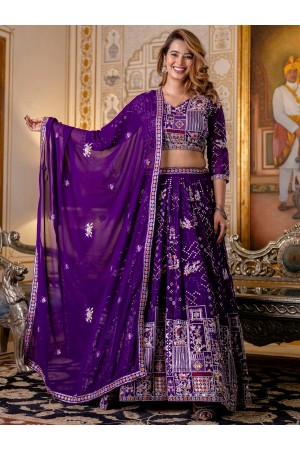 Purple georgette heavy embroidery work wedding lehenga choli 375