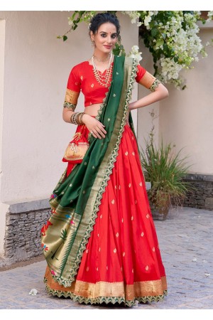 Red jacquard Pithank silk embroidery wedding lehenga choli 1014