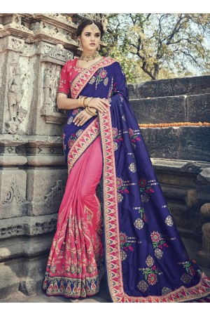 Navy blue and pink wedding wear saree