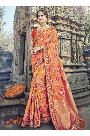 Orange and red silk wedding wear saree