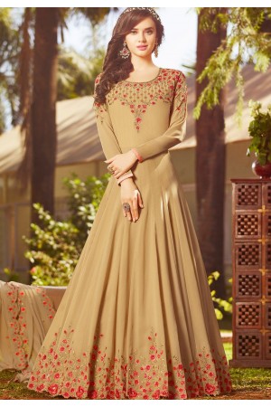 beige georgette embroidered floor length anarkali suit 20026