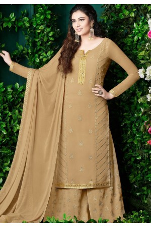 beige georgette embroidered palazzo style pakistani suit 30003