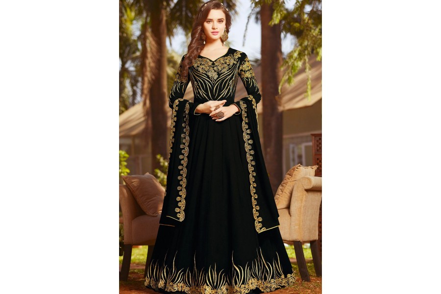 Green Real Georgette Floor Length Anarkali Suit main image 1