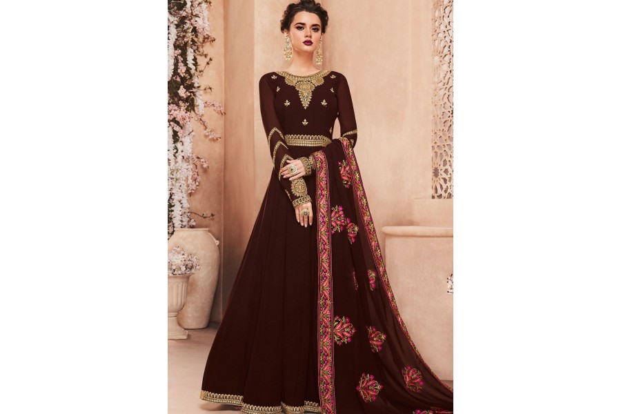 Sea Blue Georgette Long Embroidered Anarkali Suit