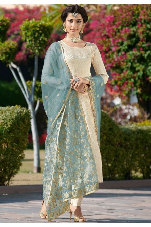 cream brocade jacquard pakistani churidar suit 6802