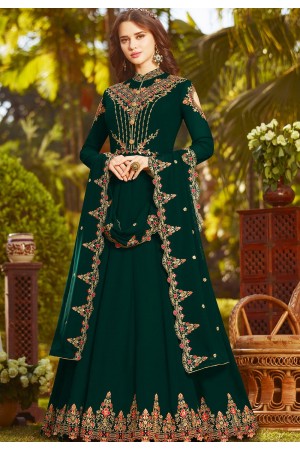 dark green georgette embroidered floor length anarkali suit 20028