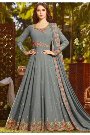 grey georgette embroidered floor length anarkali suit 20031