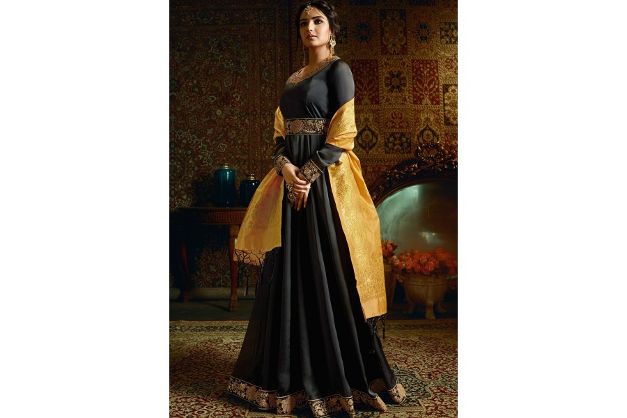 Light Grey Palazzo Style Viscose Georgette Anarkali Suit
