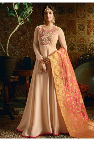 light pink satin georgette embroidered floor length anarkali suit 11052