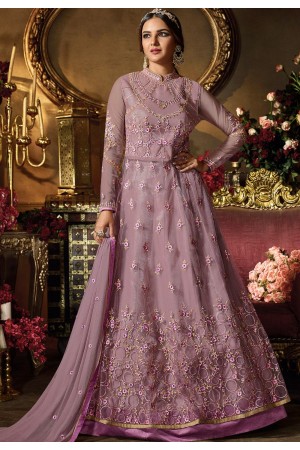 mauve net satin embroidered lehenga style suit 11064