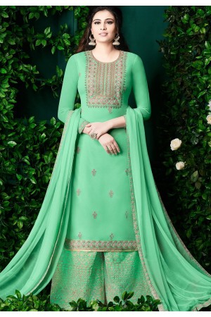 mint green georgette embroidered palazzo style pakistani suit 30002