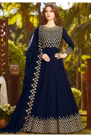 navy blue georgette embroidered floor length anarkali suit 20032