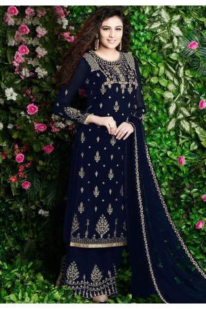 navy blue georgette embroidered palazzo style pakistani suit 30001