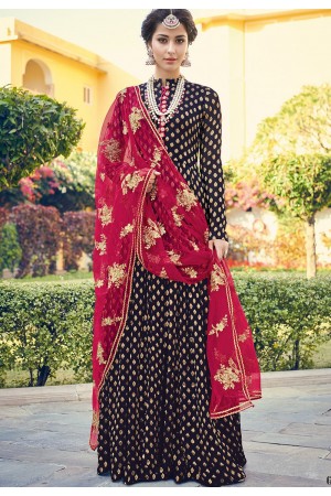 navy blue viscose jacquard silk long pakistani suit 6803