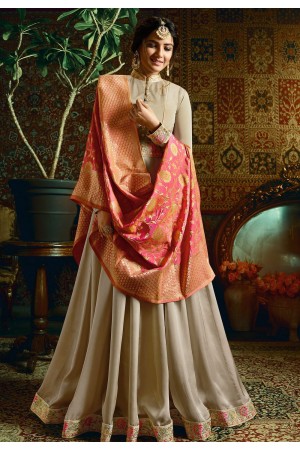 off white satin georgette embroidered floor length anarkali suit 11057