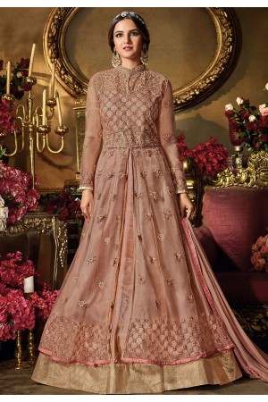 pink shade net satin embroidered lehenga style suit 11066