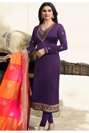 prachi desai mauve satin georgette straight cut suit with banarasi dupatta 9871