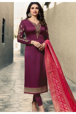 prachi desai mauve satin georgette straight cut suit with banarasi dupatta 9876