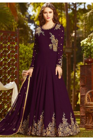 purple georgette embroidered floor length anarkali suit 20027