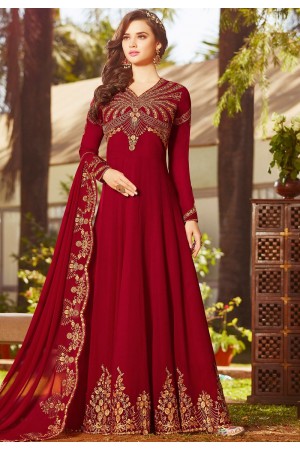 red georgette embroidered floor length anarkali suit 20025