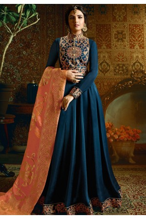 royal blue satin georgette embroidered floor length anarkali suit 11055