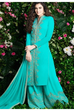 sky blue georgette embroidered palazzo style pakistani suit 30004